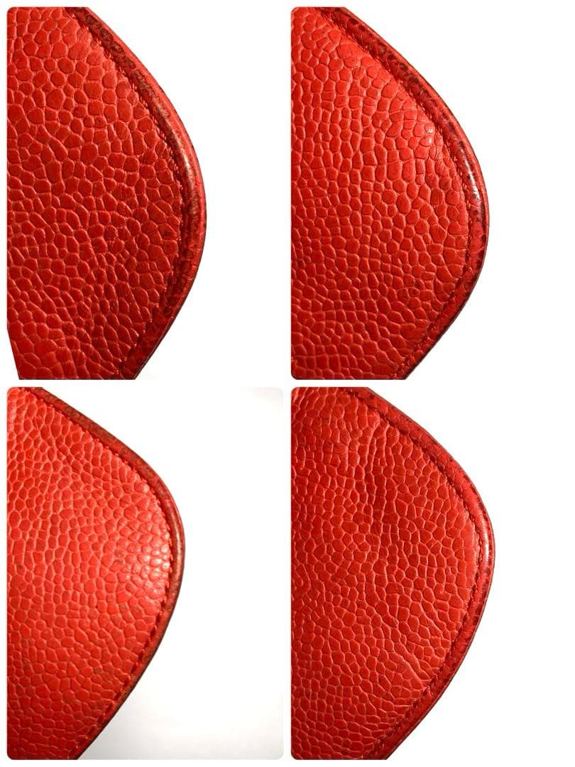 シャネル　キャビアスキン　ココマーク　ポーチ　ケース　カードケース　レッド