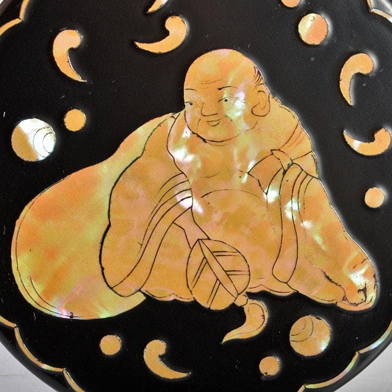 茶道具　塗師　中川正斎作　漆塗　布袋螺鈿　香合　共箱　V　R4538