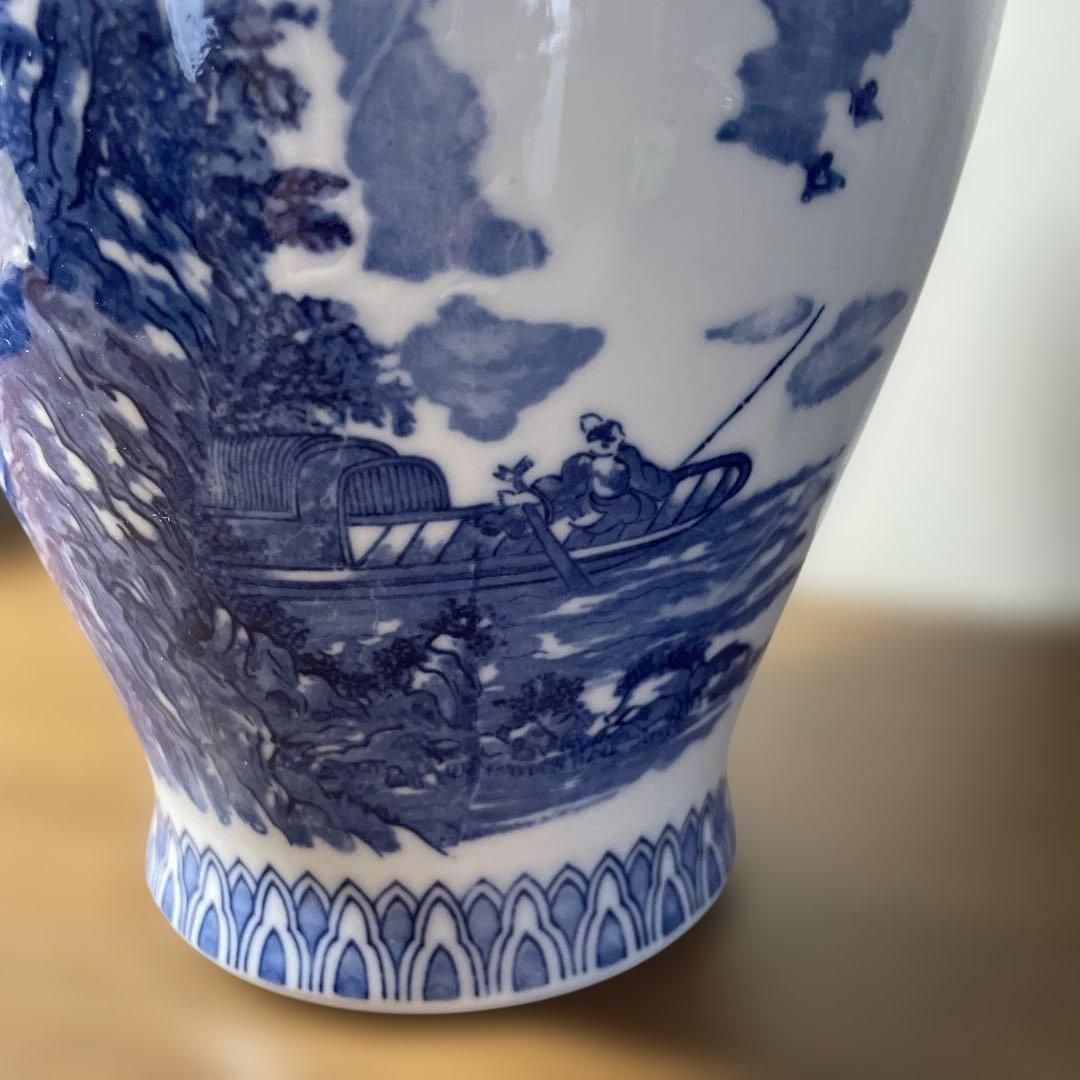 有田焼 青白磁山水画花瓶(西峰作) - メルカリ