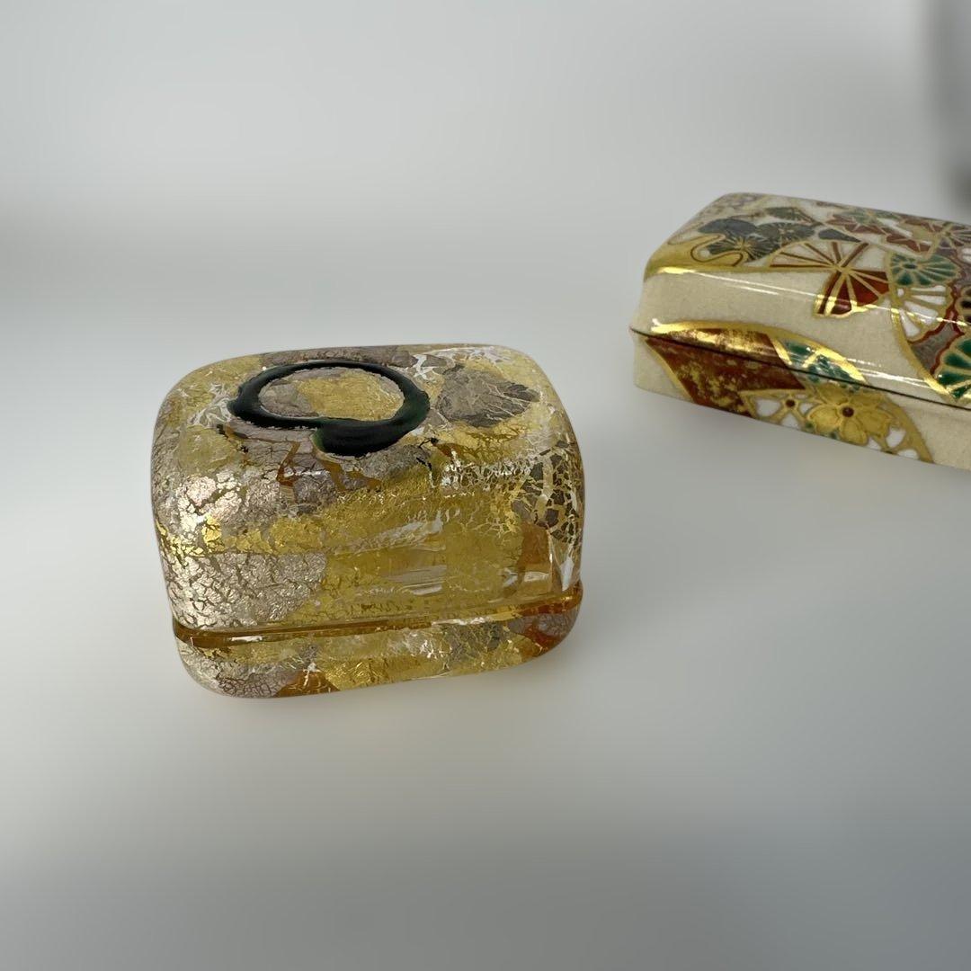 茶道具 乾山写 金彩 茶会 京焼 作家物　陶芸，宮川香雲 金箔琉璃 ニ個まとめ