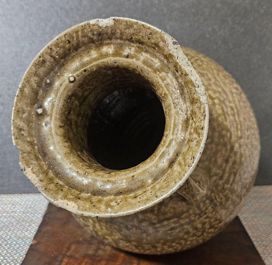 中国古陶磁器　古代中国陶器　中国古代壺 越州窯青磁　双耳大壺　高　約27.1cm