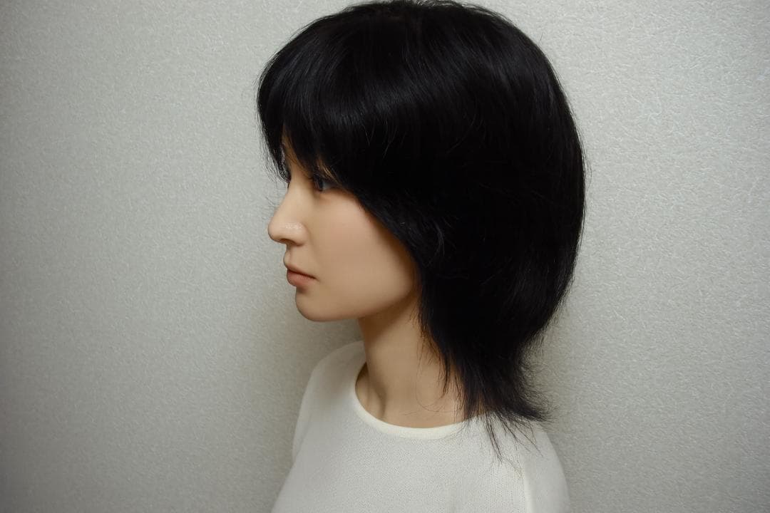 【高品質】人毛 総手植え ウィッグ ミディアム M〜L シルク肌 医療用OK