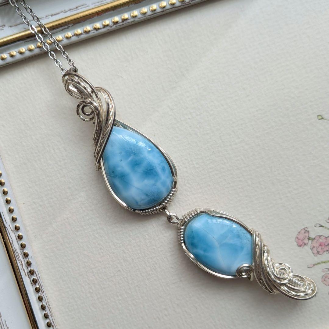 silver935 Wラリマー❅ワイヤーアートペンダントトップ☆