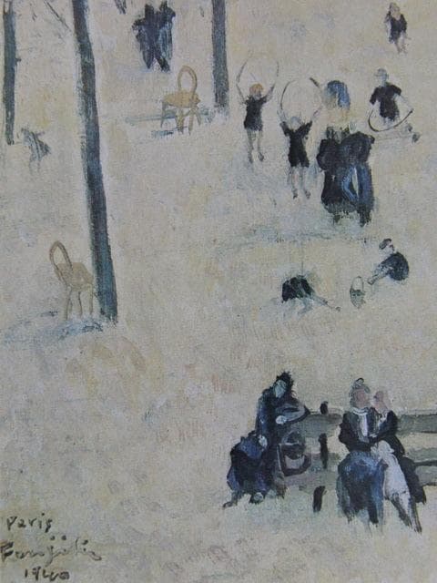 藤田嗣治、「Le Parc public」、希少画集の額装画、人気作品