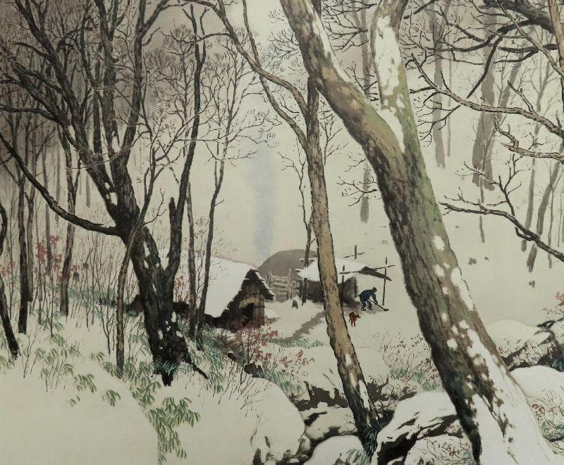 掛軸 川合玉堂筆 深林宿雪 リトグラフ 限定250部 大幅 掛け軸 掛軸掛け軸