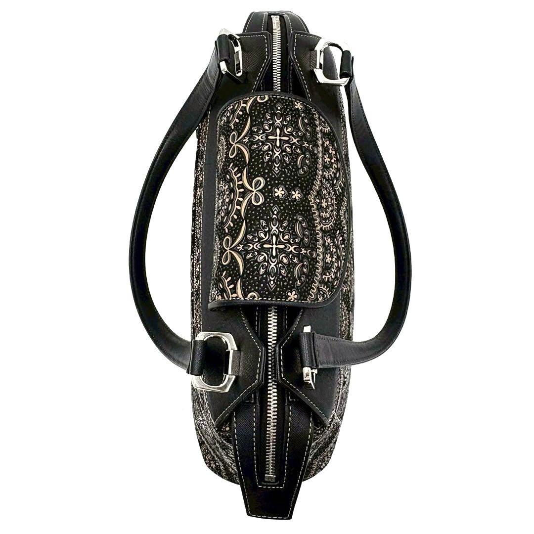 【超美品】印傳屋 PRIDEN プライデン 手提げバッグ 黒×ベージュ 鹿革 漆