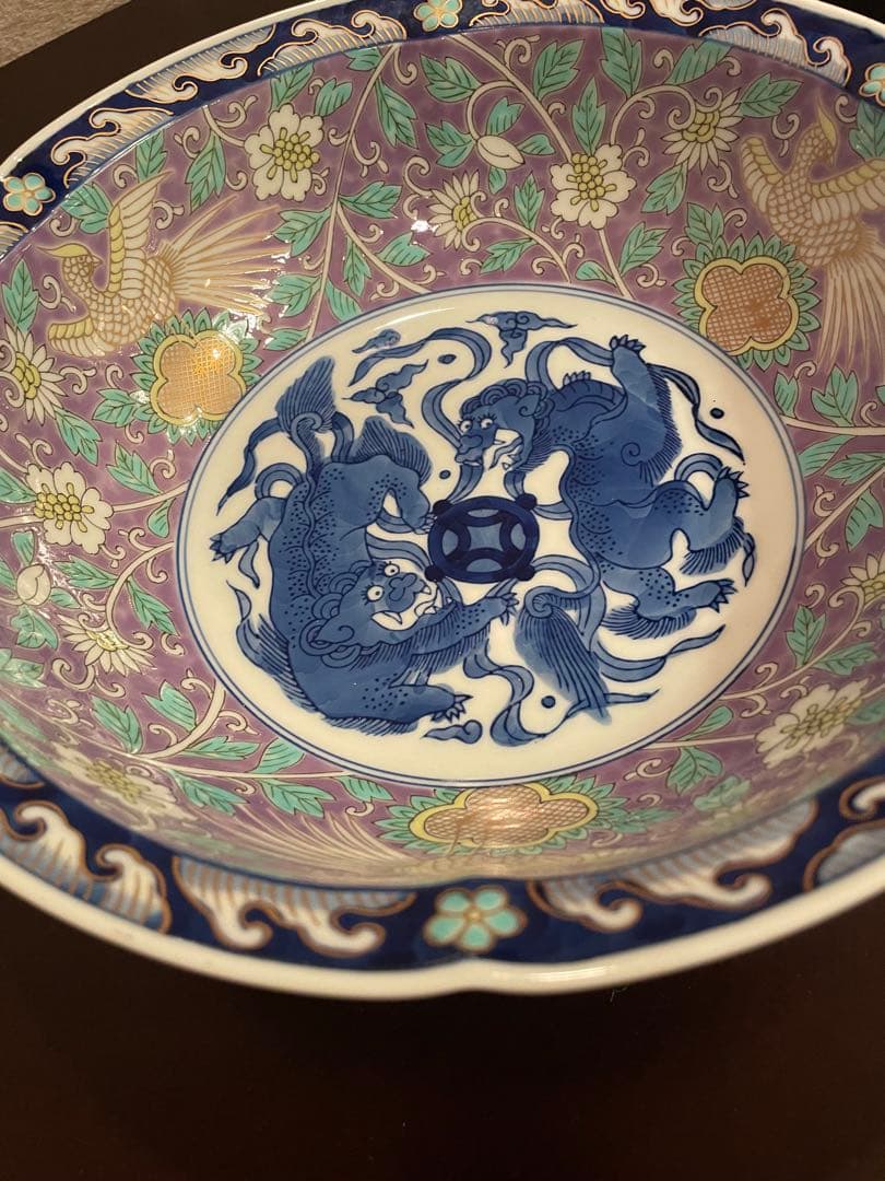 未使用品　有田焼　古伊万里　富貴長春　金彩 花鳥唐獅子 鳳凰　大皿 深皿　唐草