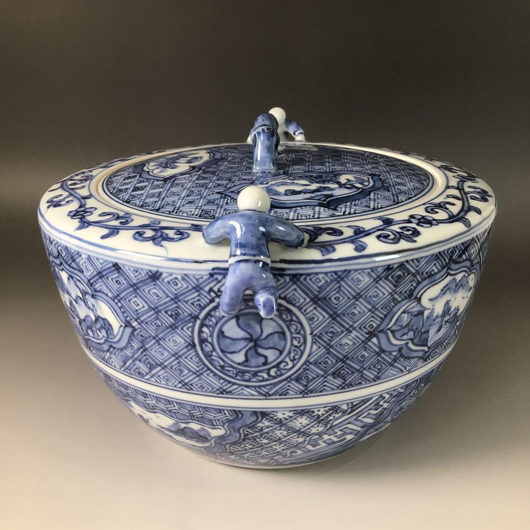 Ｒ８００　水指　『洛西窯　泰湖造』『祥瑞写ニ閑人』『独楽形水指』　共箱　茶道具