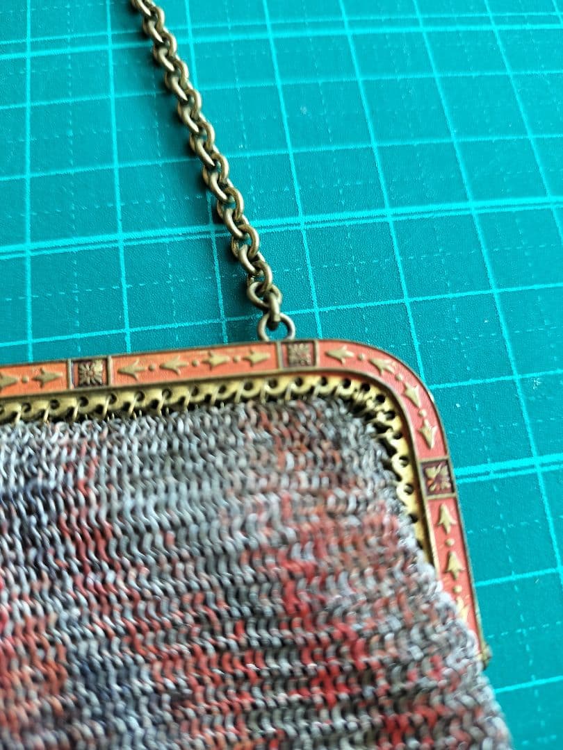 フランス アンティーク メタル メッシュ チェーン付き バッグ