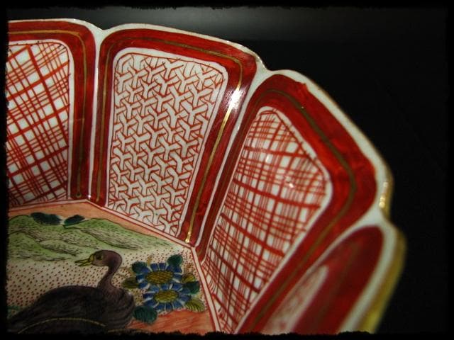 九谷 庄三 角福銘 極彩色 鶉図 八角 深鉢 加賀 古九谷