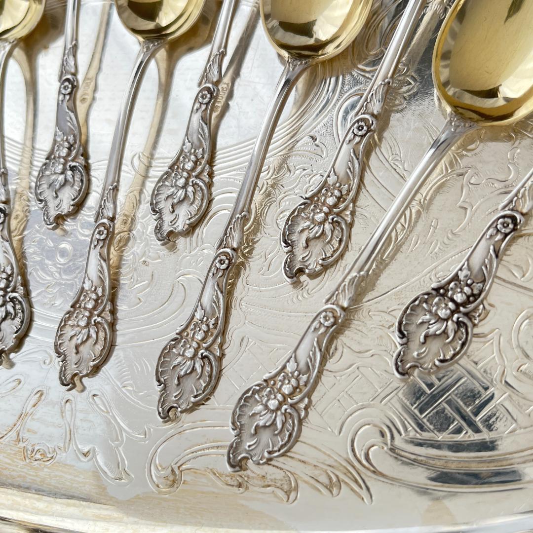 【ドイツ】レリーフのモカスプーン 12本【純銀】 10.5cm ケース