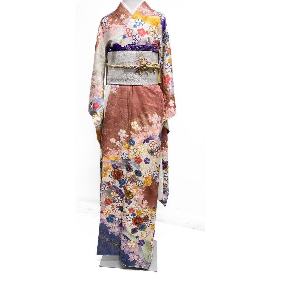 金駒刺繍 金彩 花模様 梅花 振袖 着物 013a p