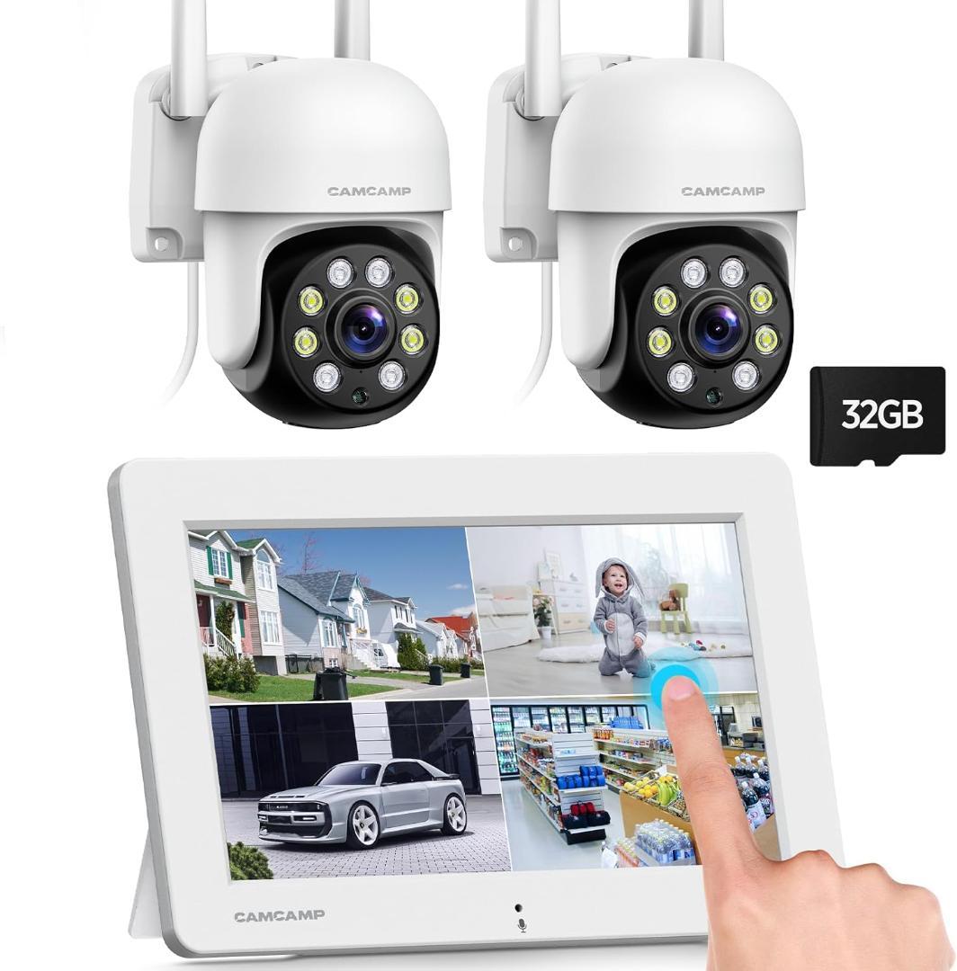 1点物 防犯カメラ 屋外 モニター付き ワイヤレス 2台セット 人感