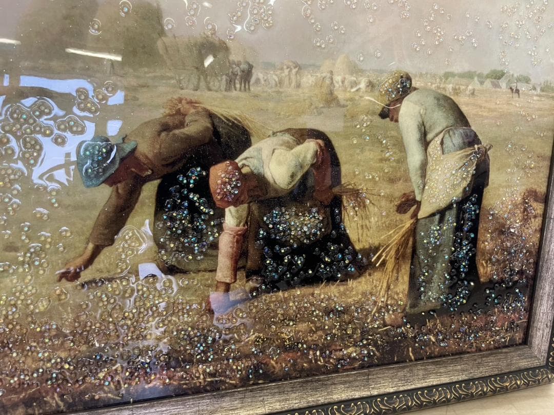 ミレー　落穂拾い　おちぼひろい　絵画　絵　水晶絵　アート　額絵　名画　額縁　壁掛