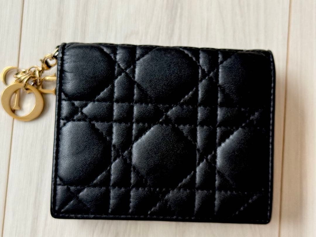 ディオール折り財布ガーデニアウォレットブラックカナージュラムレザー