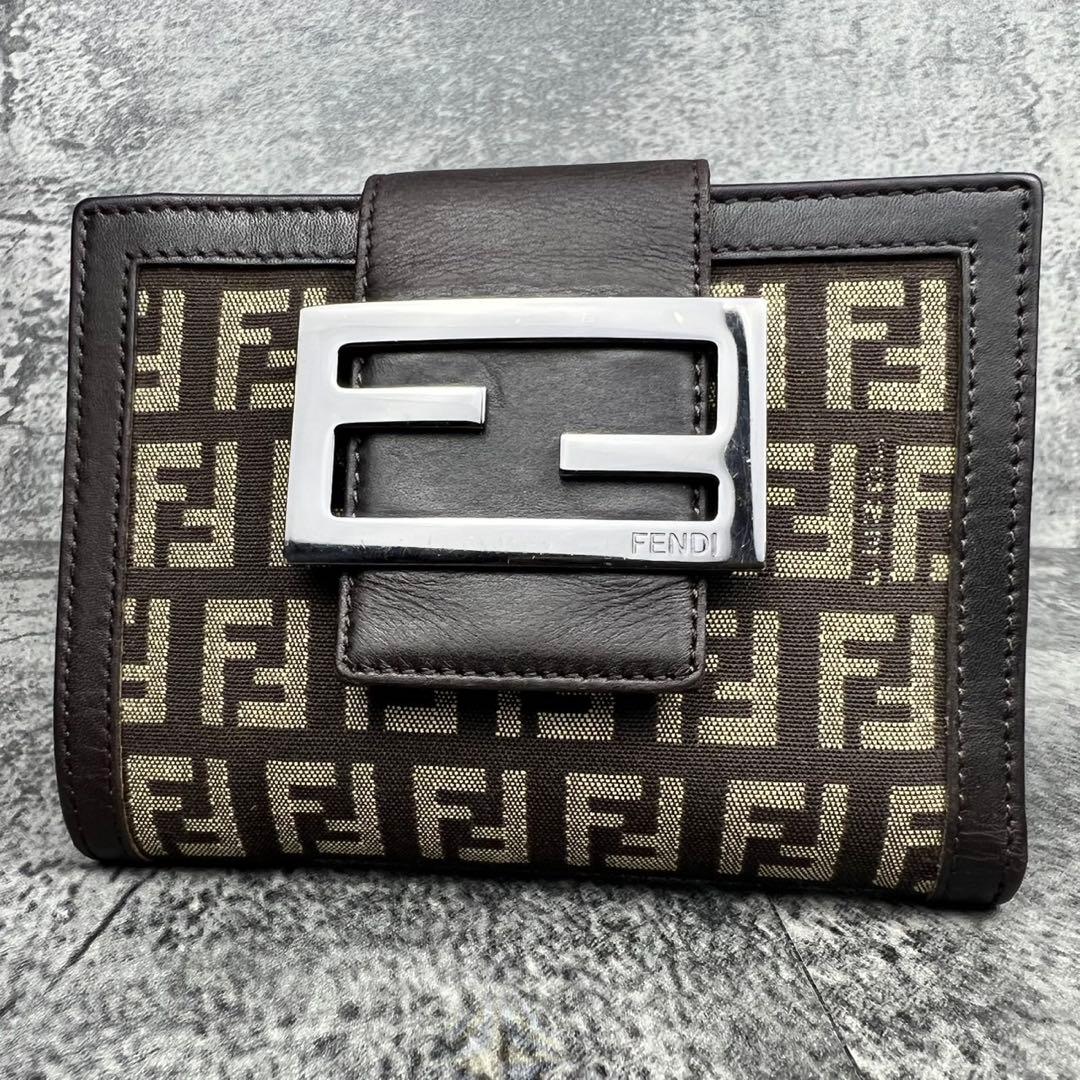 FENDI ズッカ柄 レザー×キャンバス 二つ折り財布 エフイズロゴ