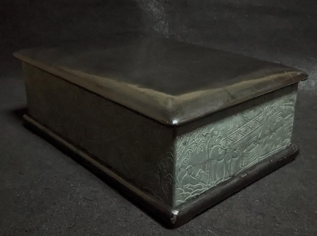 蘭亭硯】◇五台山緑石の特大加厚硯◇群微点状