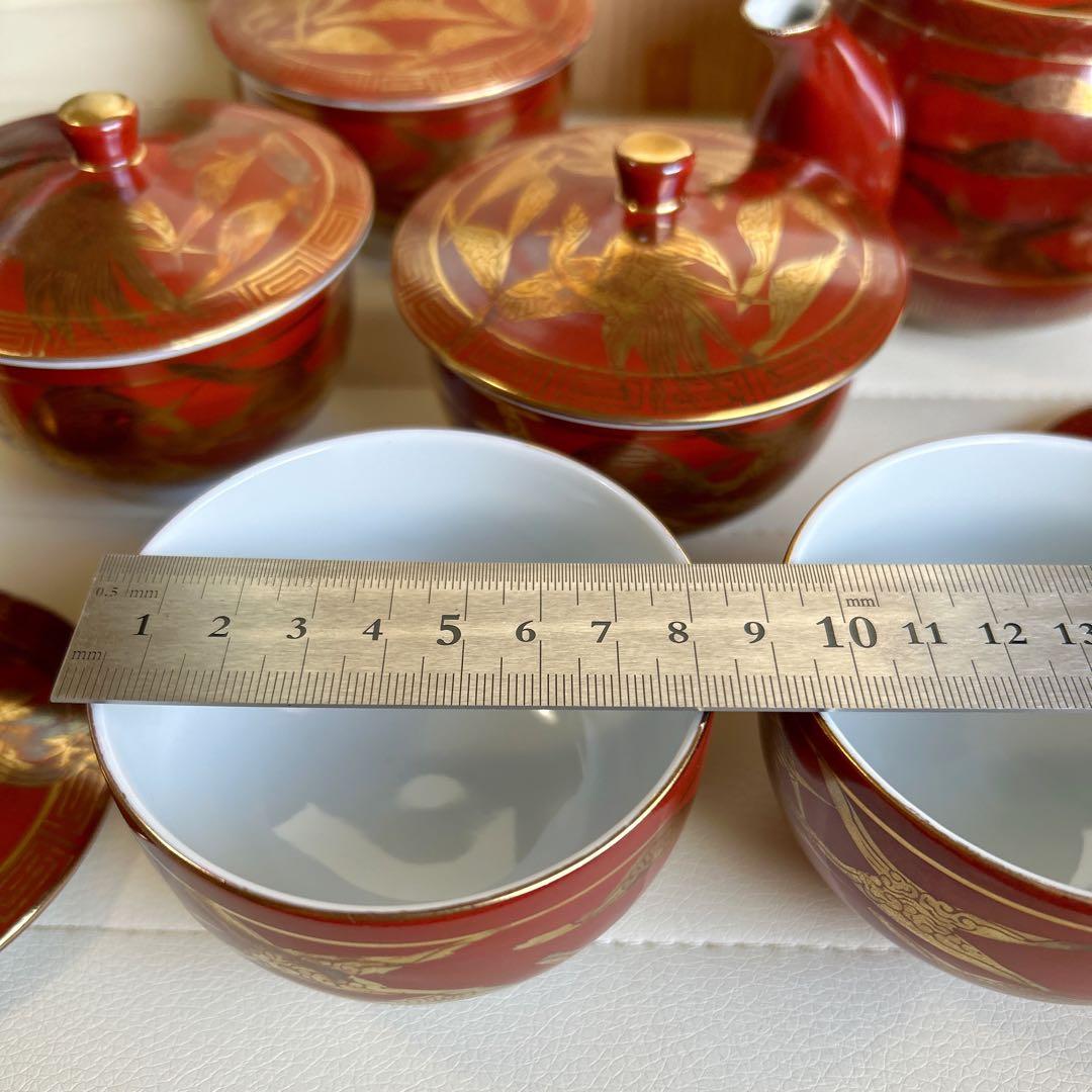 九谷焼 美山造 永楽 金襴手朱雀鳳凰文 高級茶器揃 急須 蓋付湯呑み 五