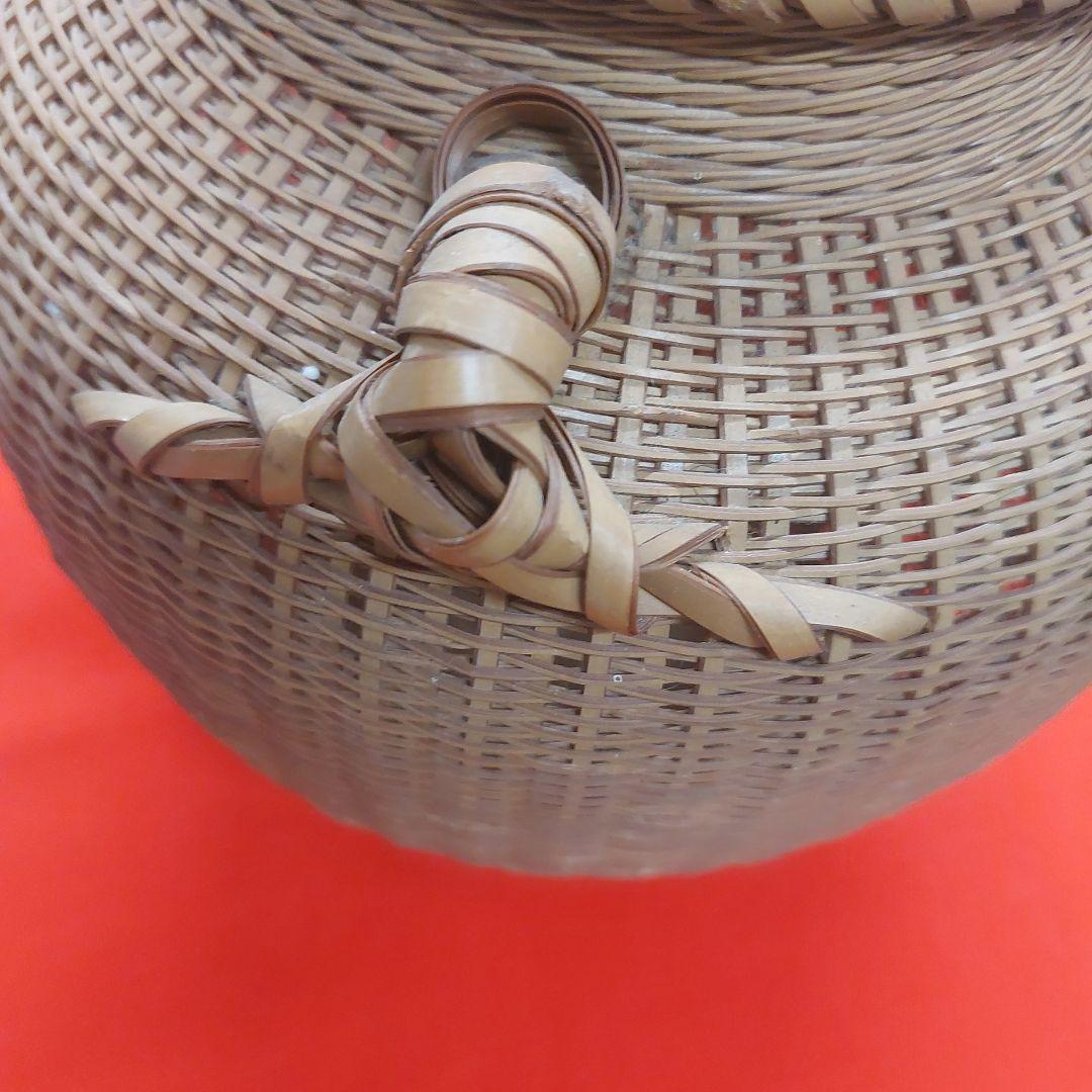 福田竹勇斎 竹製 壺型 花入 高さ約26cm 古物 傷