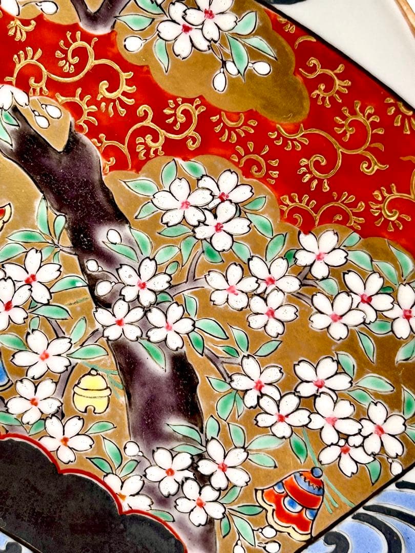 稀少 明治九谷の第一人者 松本佐平 松雲堂 五彩手流水草花文大皿