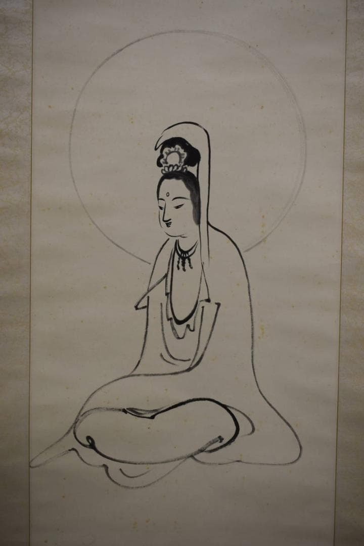 真作/関精拙/観音像画賛/桐極箱付/布袋屋掛軸HH-