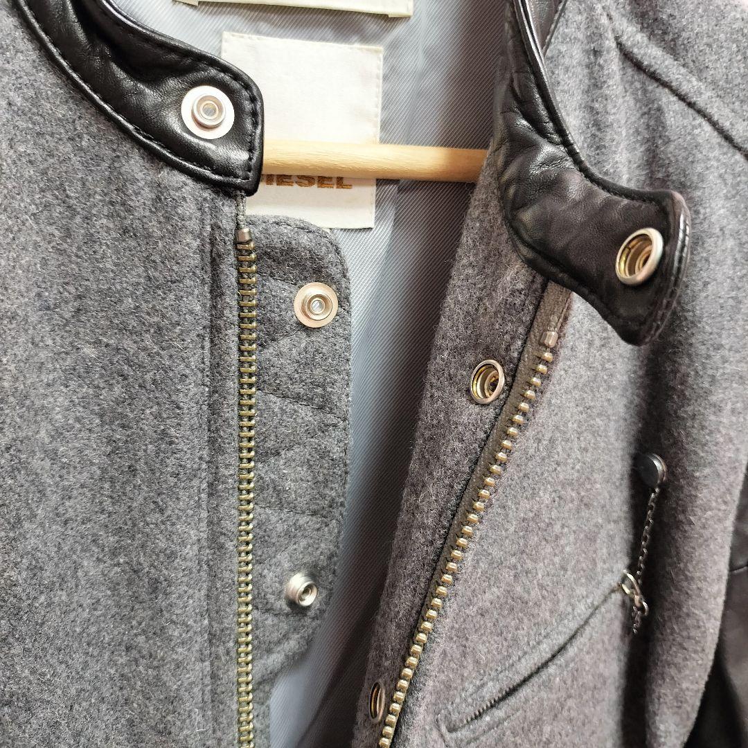 DIESEL シングルライダース ジャケット S ウール 切替 スタジャン 牛革