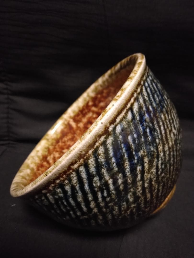 茶碗　人間国宝「島岡達三」作　共箱付塩釉象嵌縄文碗　達三、最上位作品になります。