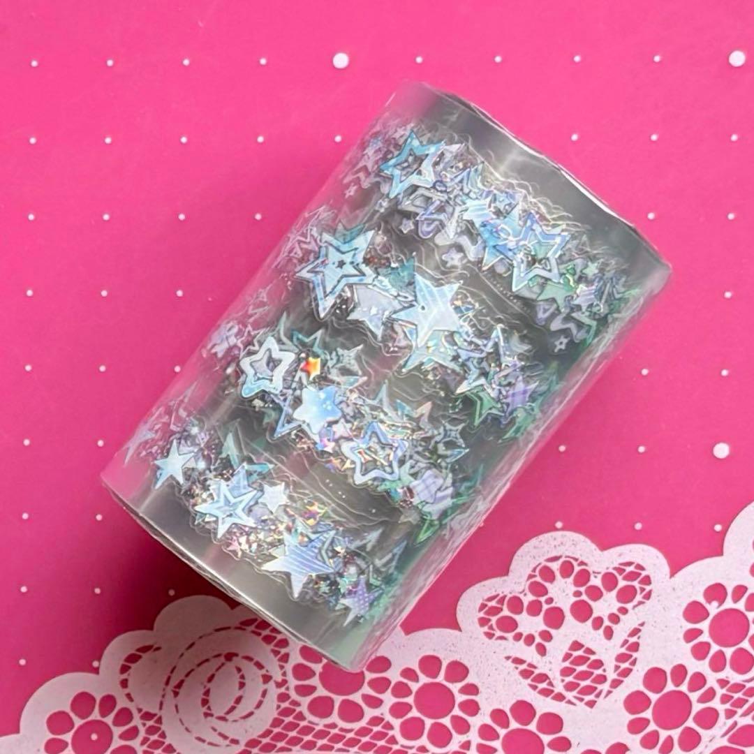 贝壳银 6cm×5m 彩虹锁扣 ダイカット加工 海外マスキングテープ