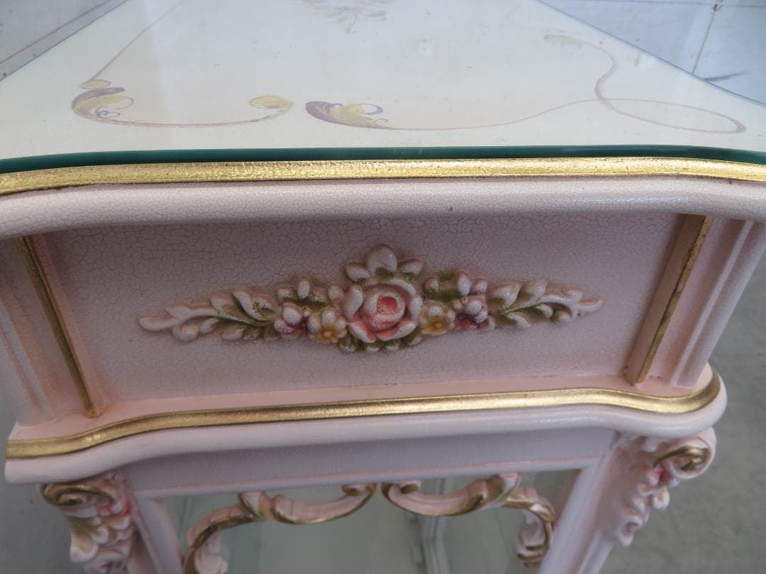 美品□ロココ□姫家具□花柄□ガラスキャビネット□ディスプレイケース