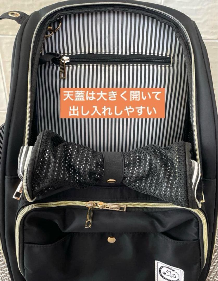 ペット用ナイロン製黒リュック・ストライプ内装 オンライン