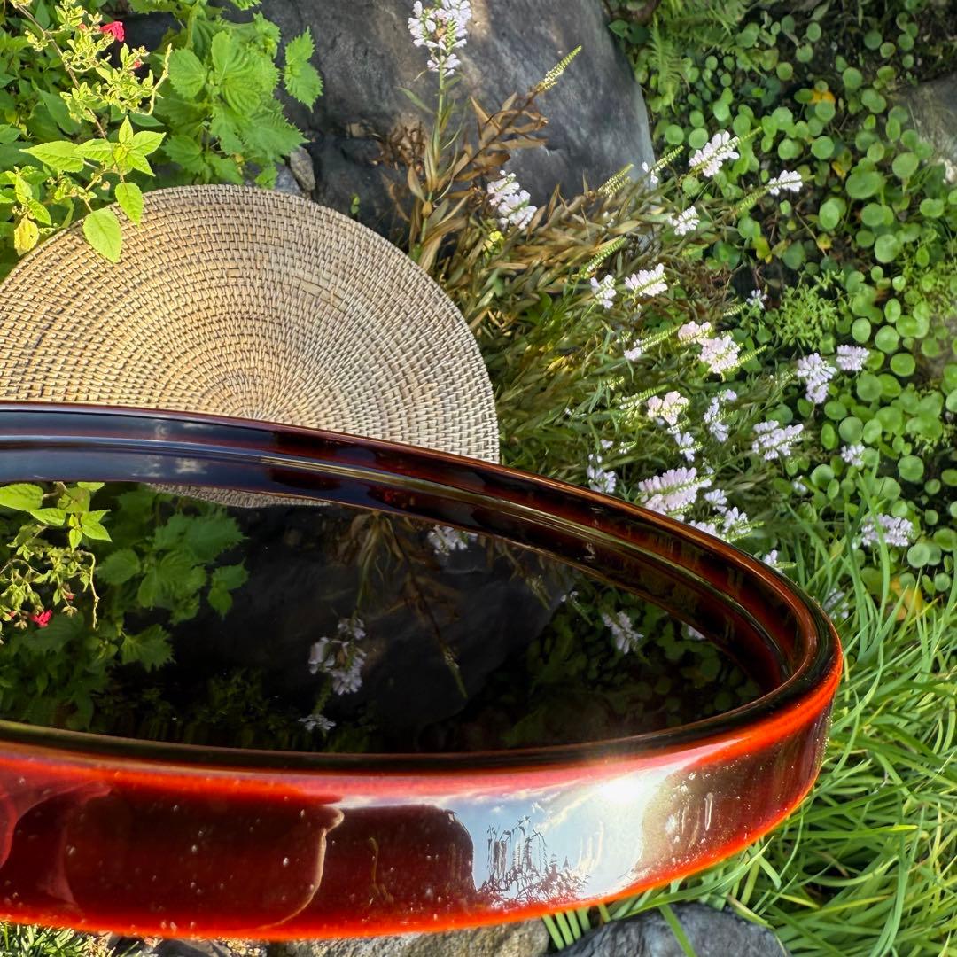 伝統漆器 円形盆 黒赤　うるし工芸　米永