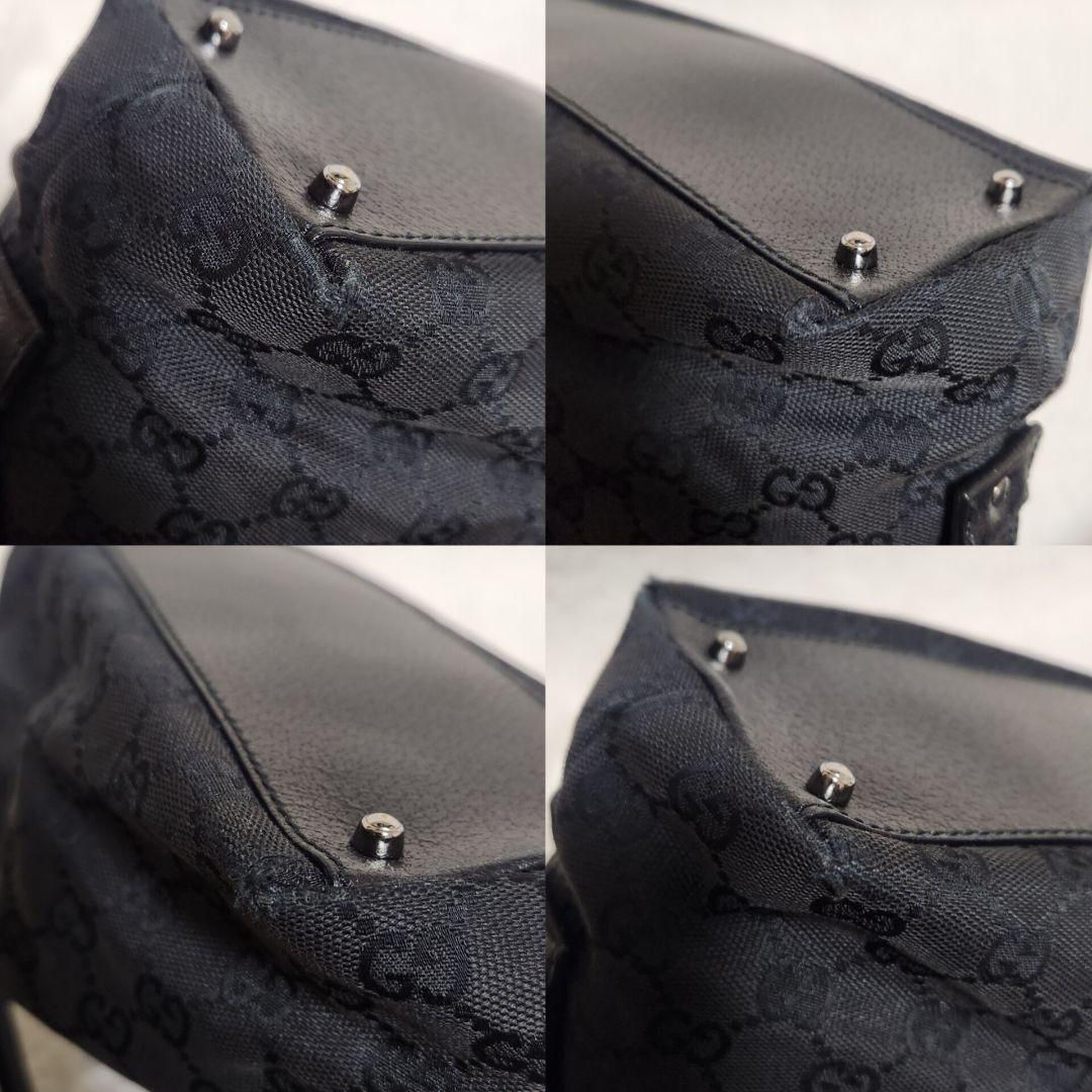 グッチ　GG　キャンバス　レザー　ブラック　ハンドバッグ　ボストン