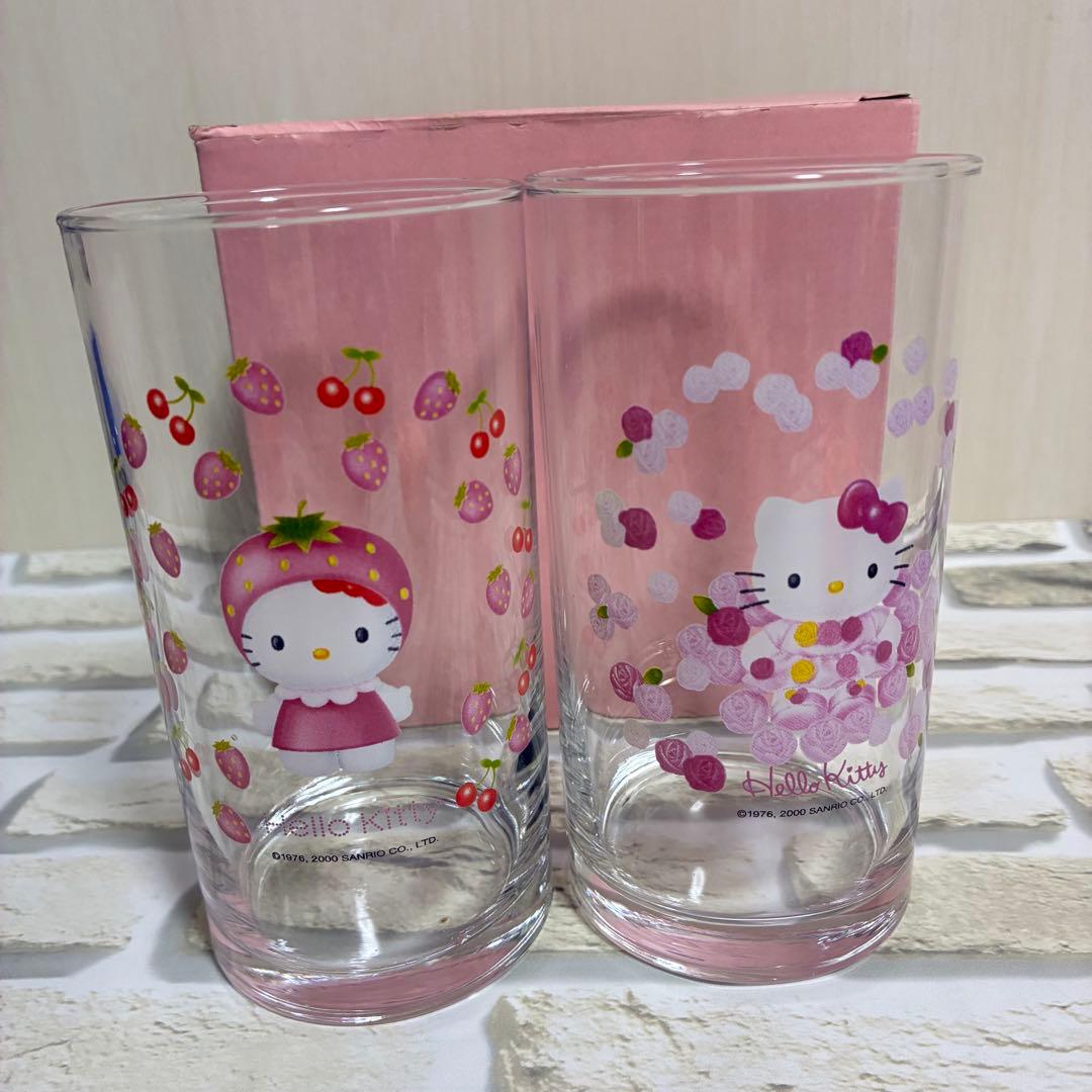 レア！貴重！ハローキティ いちご柄バラ柄グラス 2個セット サンリオ 2000年