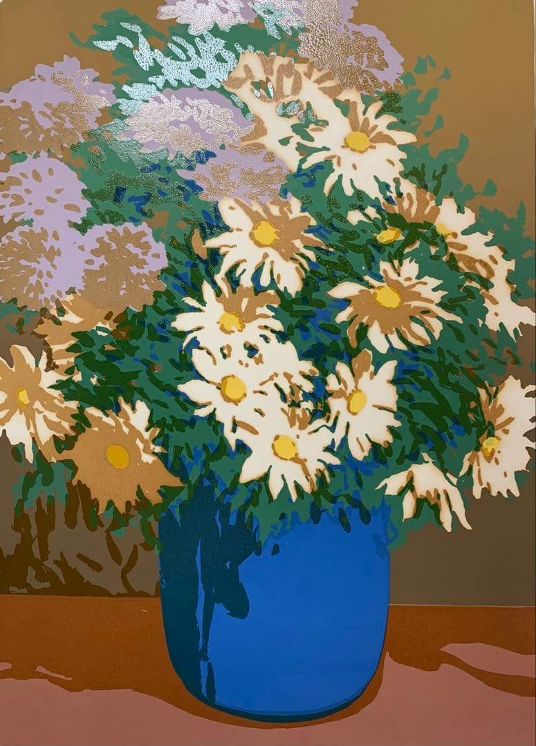 絵画 リトグラフ 真作 本間武男『青い花瓶Ⅱ』ED150/185