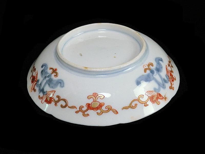 古伊万里　色絵　蝶に菖蒲の図　４寸皿　４枚　C232AS-WWs