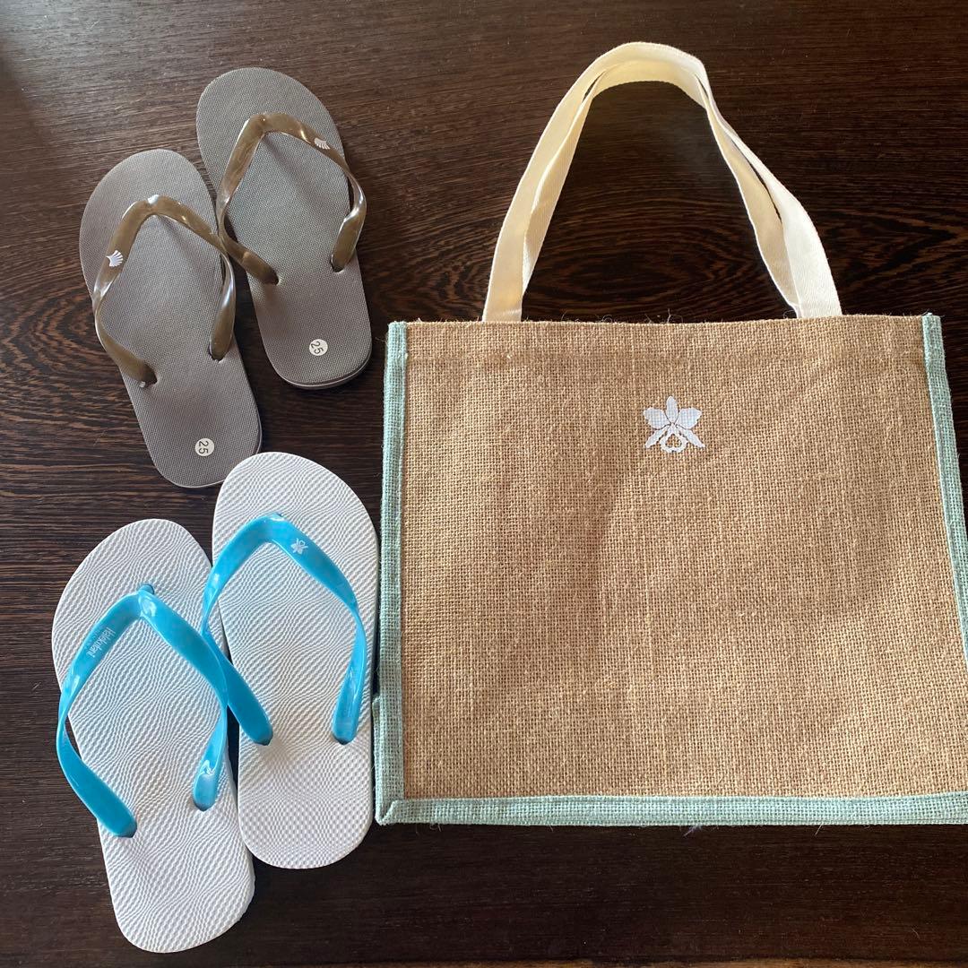 ハレクラニ沖縄 トートバック&ビーチサンダル、ブセナテラス ビーチ