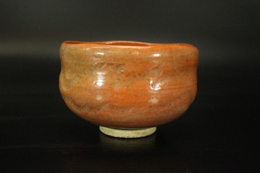 茶道具 小川長楽作 赤楽茶碗 在印 保証(LC721)