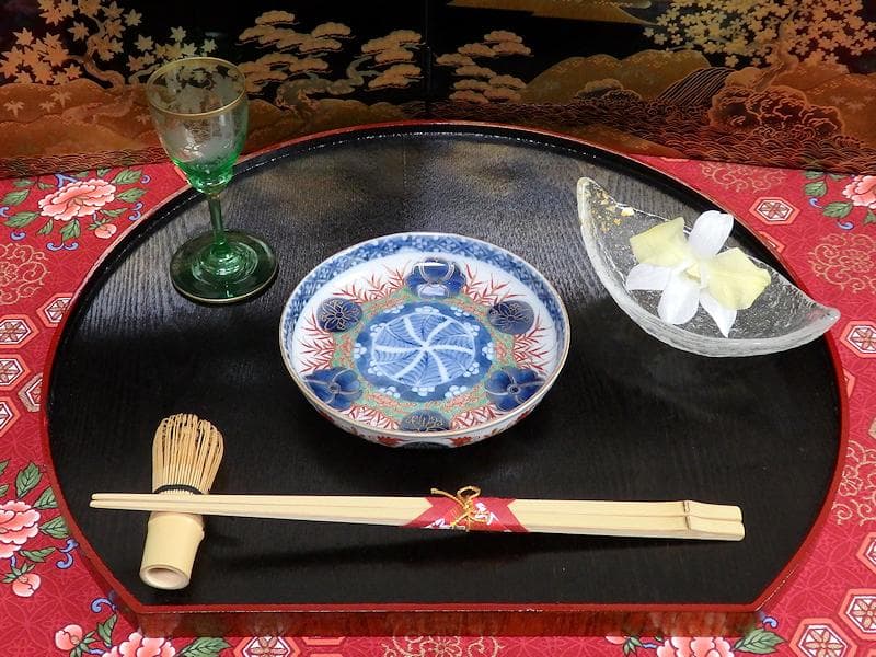 大聖寺古伊万里　金襴手　丸紋に笹の図　４寸皿　４枚　094AS-CAn