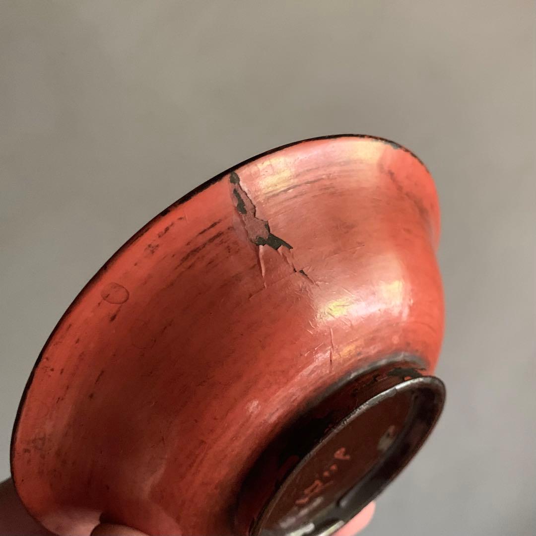 朱塗り 小椀 平盃 盃 小鉢 酒器 漆器 古美術 古道具 アンティーク No.1