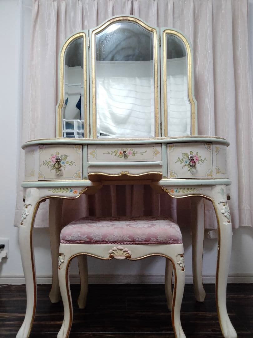 ロココ調 アンティーク 猫足 ドレッサー 三面ミラー