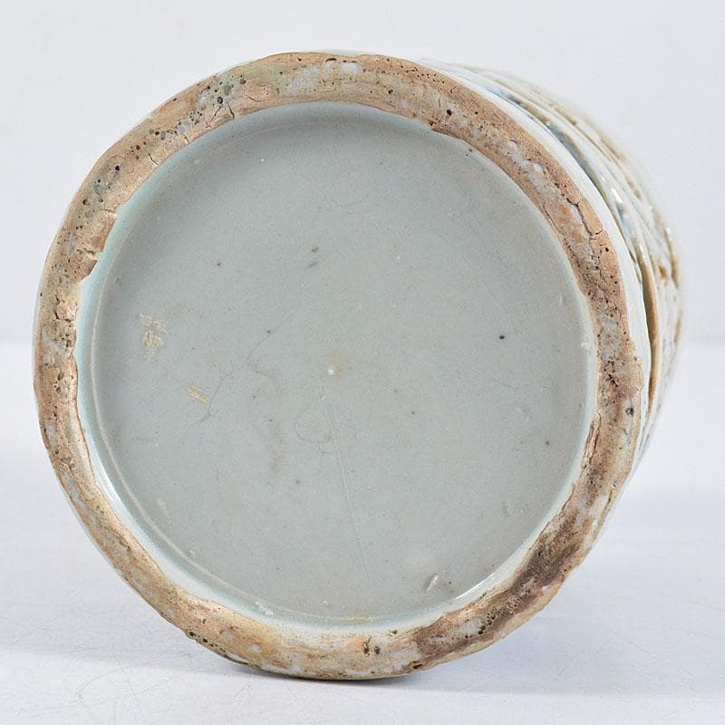 朝鮮 李朝 高麗白磁 染付 鏤雕卍葉文透かし 筆筒 G R4660