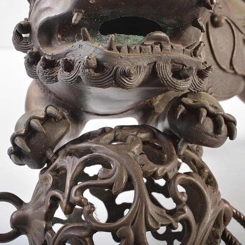 中国 古銅宣徳銅 玉乗り獅子 香炉 置物 Y R7427