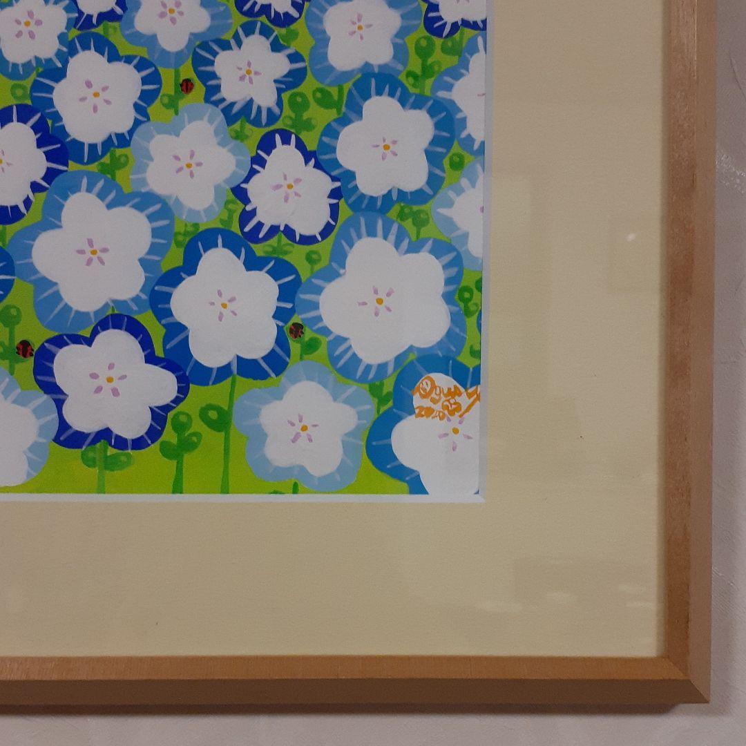 ハッピーネモフィラ畑 2019年 アクリルガッシュ 小楠アキコ作品