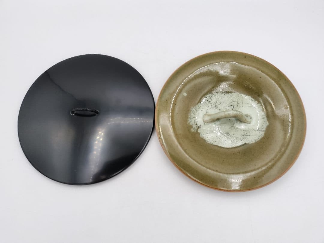 b164 【未使用】水指 捻梅 即中斎好 萬古 福森比路志 塗蓋付 木箱