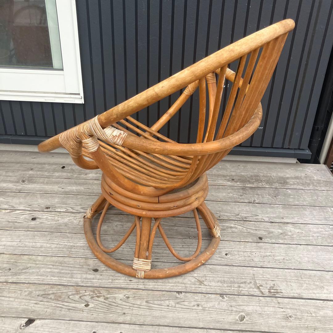 昭和レトロ 回転式ラタンチェア ラウンドソファ エッグチェア アームチェア