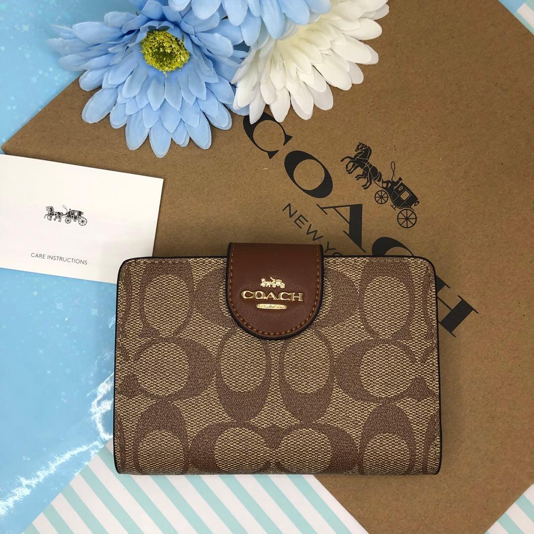 COACH コーチ ︎✿ブラウン シグネチャー ロゴ 二つ折り財布 S1