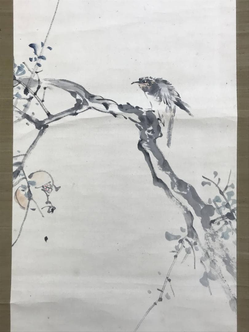 【真作】石井金陵/柘榴に小禽図/花鳥図/小鳥図/掛軸☆宝船☆AD-451