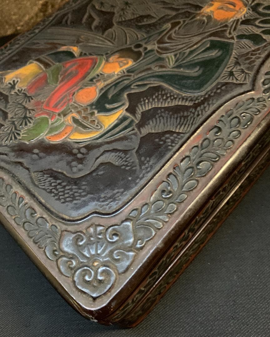 中国 骨董 硯 文鎮 箱 彫刻 書道 古 道具 文箱 漆 筆入 時代 美術