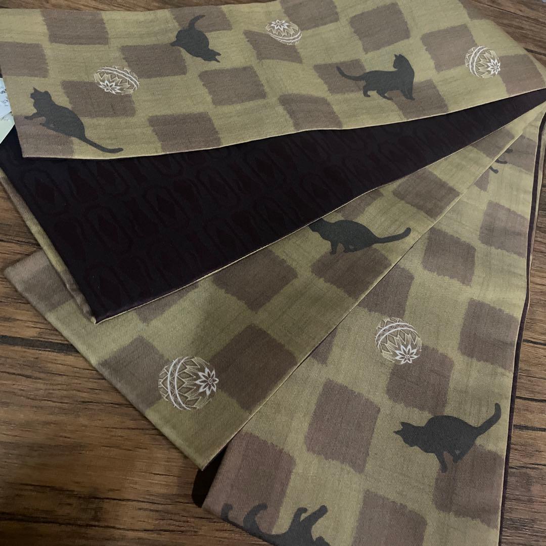 ☆日本製☆オシャレな正絹半幅帯☆百貨店取扱い品☆猫と