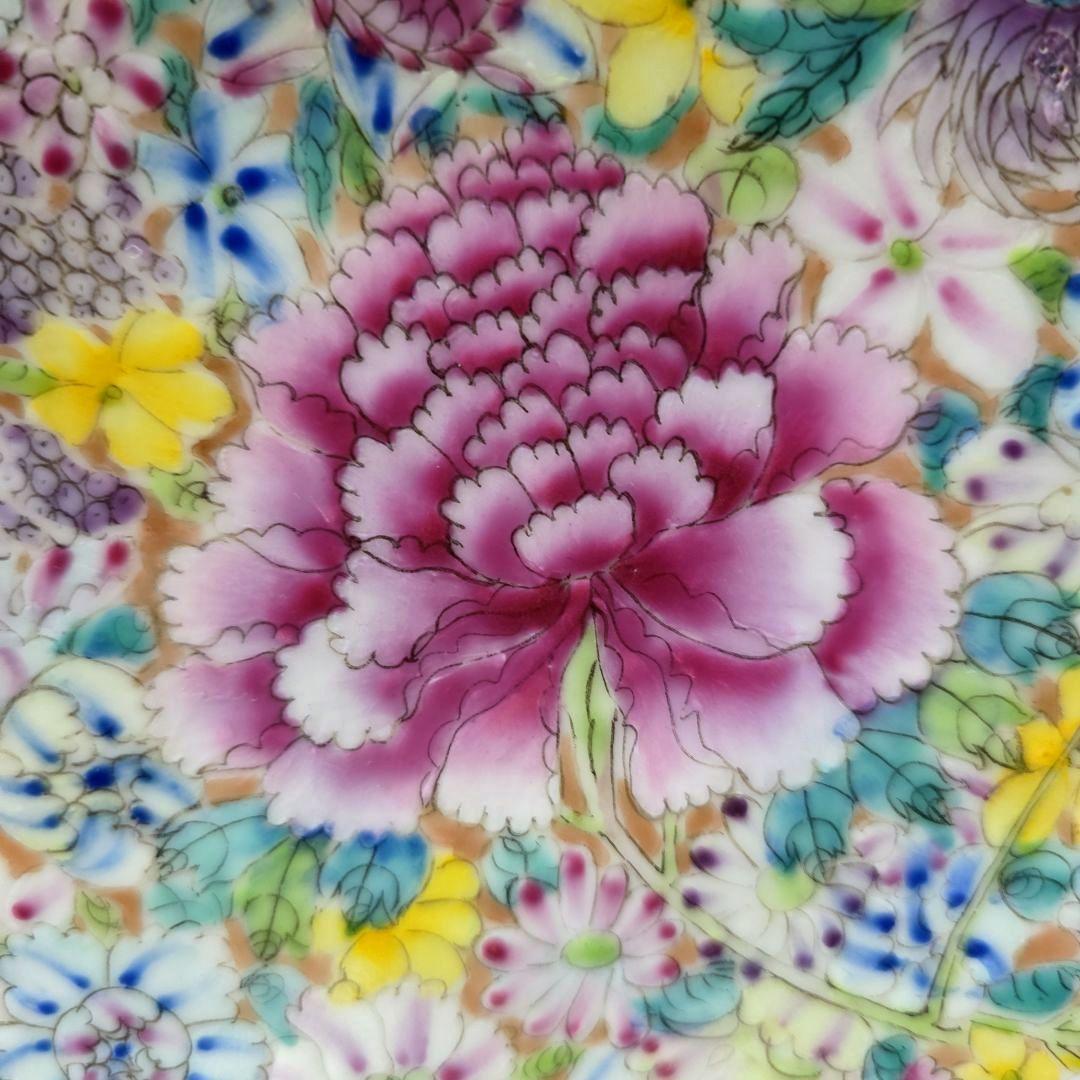 乾隆年製 中国美術 粉彩百花不落地/花詰 28cm 大皿 盛皿